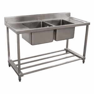 KSS DOUBLE SINK WITH SPLASHBACK AND ADJUSTABLE POT RACK 1500MM