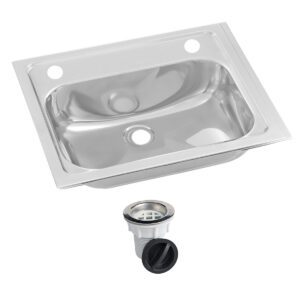 Inset Stainless Steel Hand Basin - 2 Tap Hole and Plug and Waste.