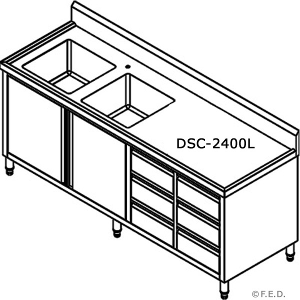 DSC-2400L-H Kitchen Tidy Cabinet with Double Left Sinks - Image 2