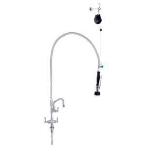 Stainless Steel Line Retractor Dual Hob Mounted Pre Rinse Unit With 6" Pot Filler