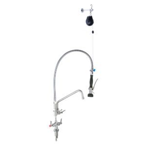 Stainless Steel Line Retractor Dual Hob Mounted Pre Rinse Unit With12" Pot Filler