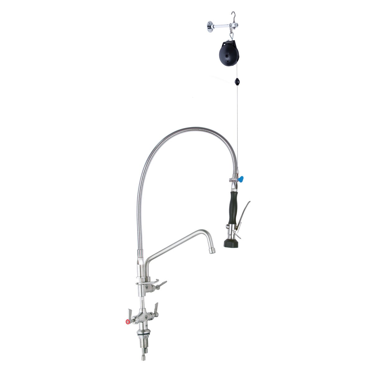 Stainless Steel Line Retractor Dual Hob Mounted Pre Rinse Unit With12" Pot Filler