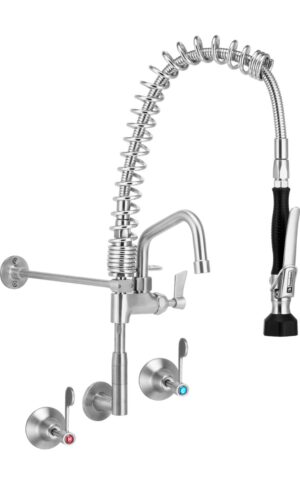 Compact Stainless Steel Wall Stops And Elbow Pre Rinse Unit With 6" Pot Filler