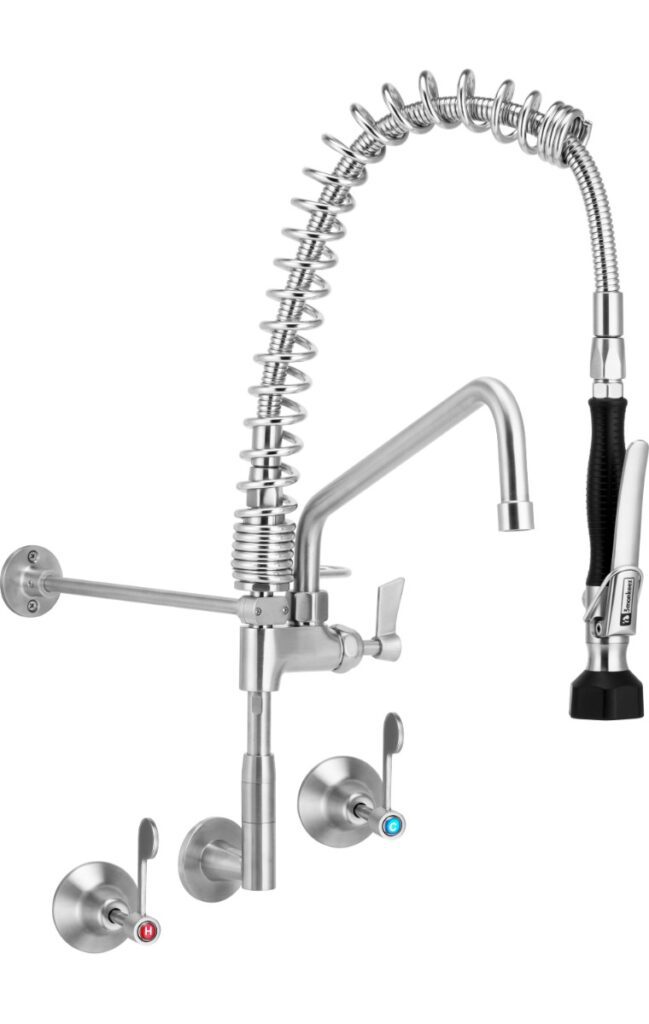 Compact Stainless Steel Wall Stops And Elbow Pre Rinse Unit With 12" Pot Filler