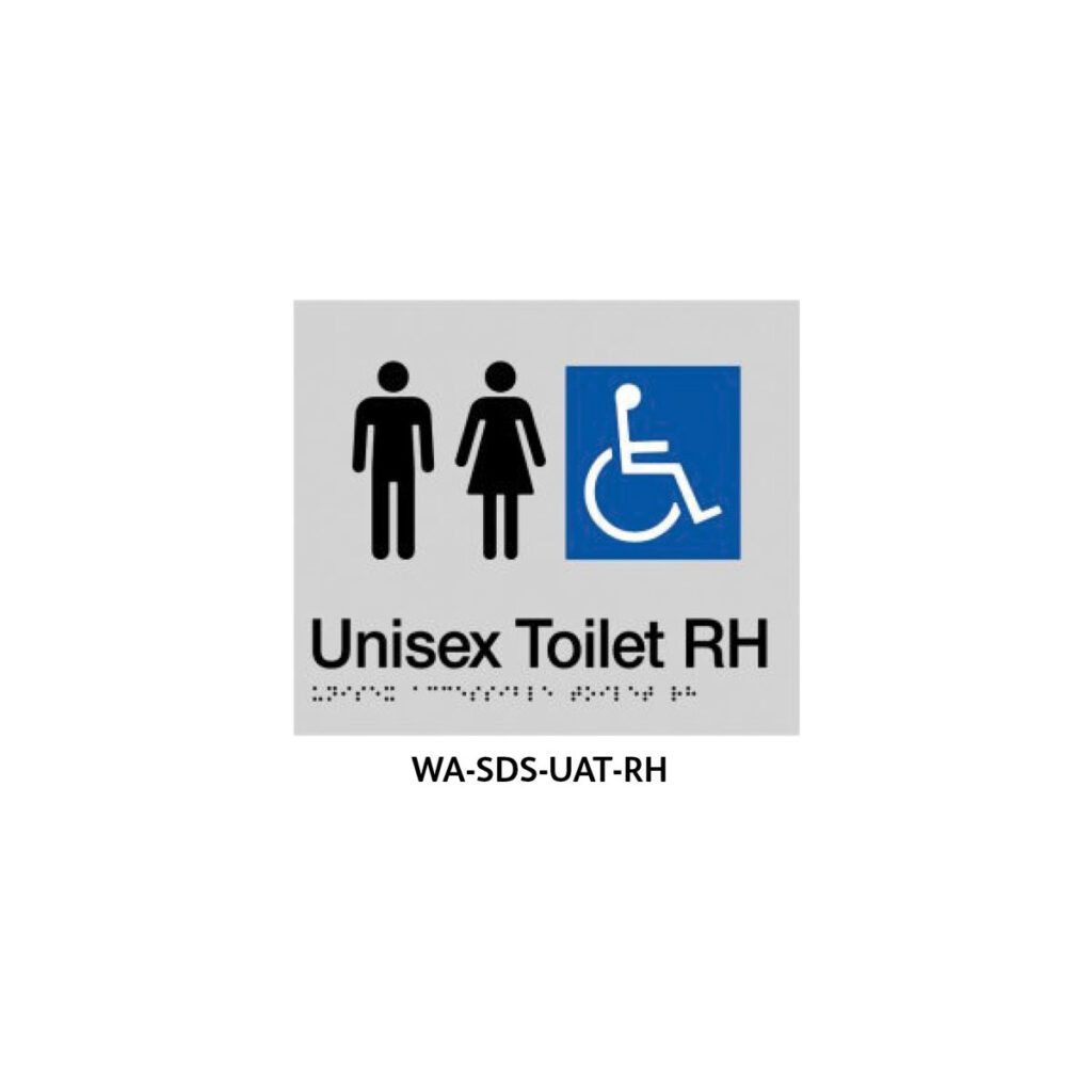 Braille Sign Unisex Accessible Toilet RHS (Silver)