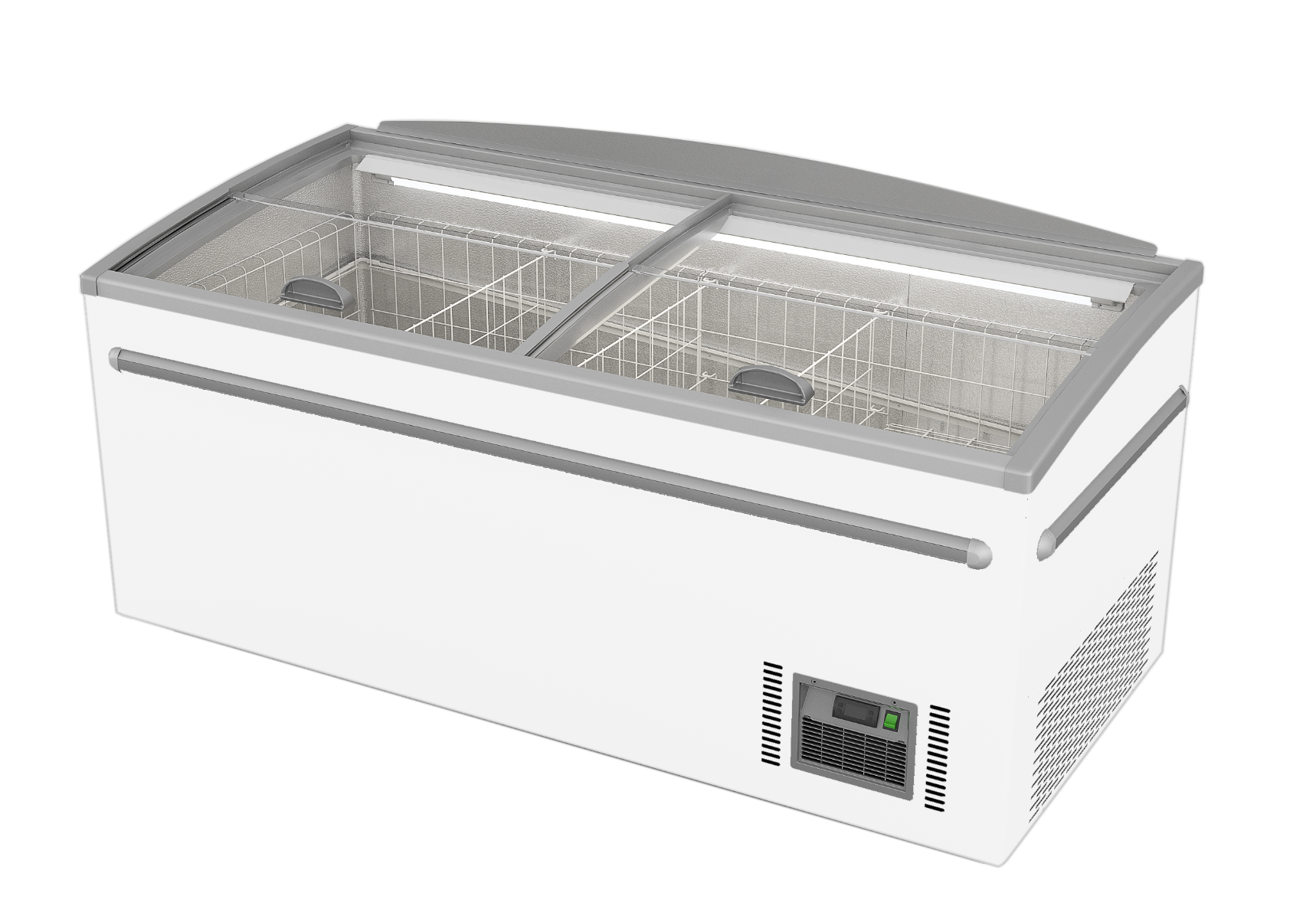 ZCD-E185S Supermarket Island Dual Temperature Freezer & Chiller with Glass Sliding Lids