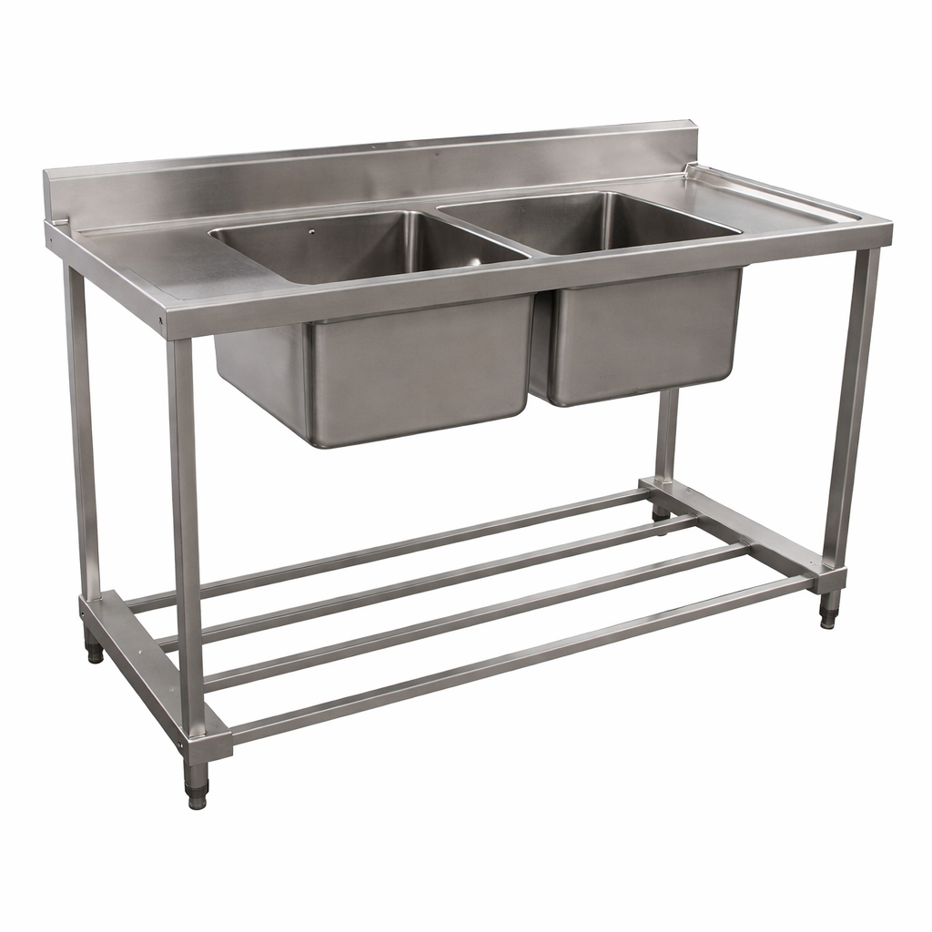 KSS Double Sink with Splashback and Adjustable Pot Rack 1500mm