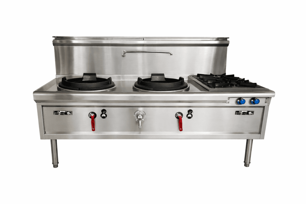 Oxford Horizontal Two Hole Chimney Waterless Wok with Two Side Burners