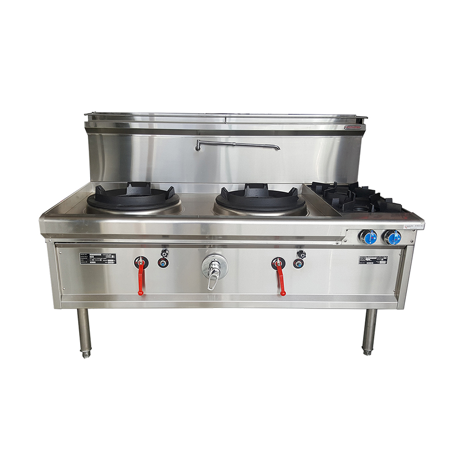 Oxford Horizontal Two Hole Chimney Waterless Wok with Two Side Burners
