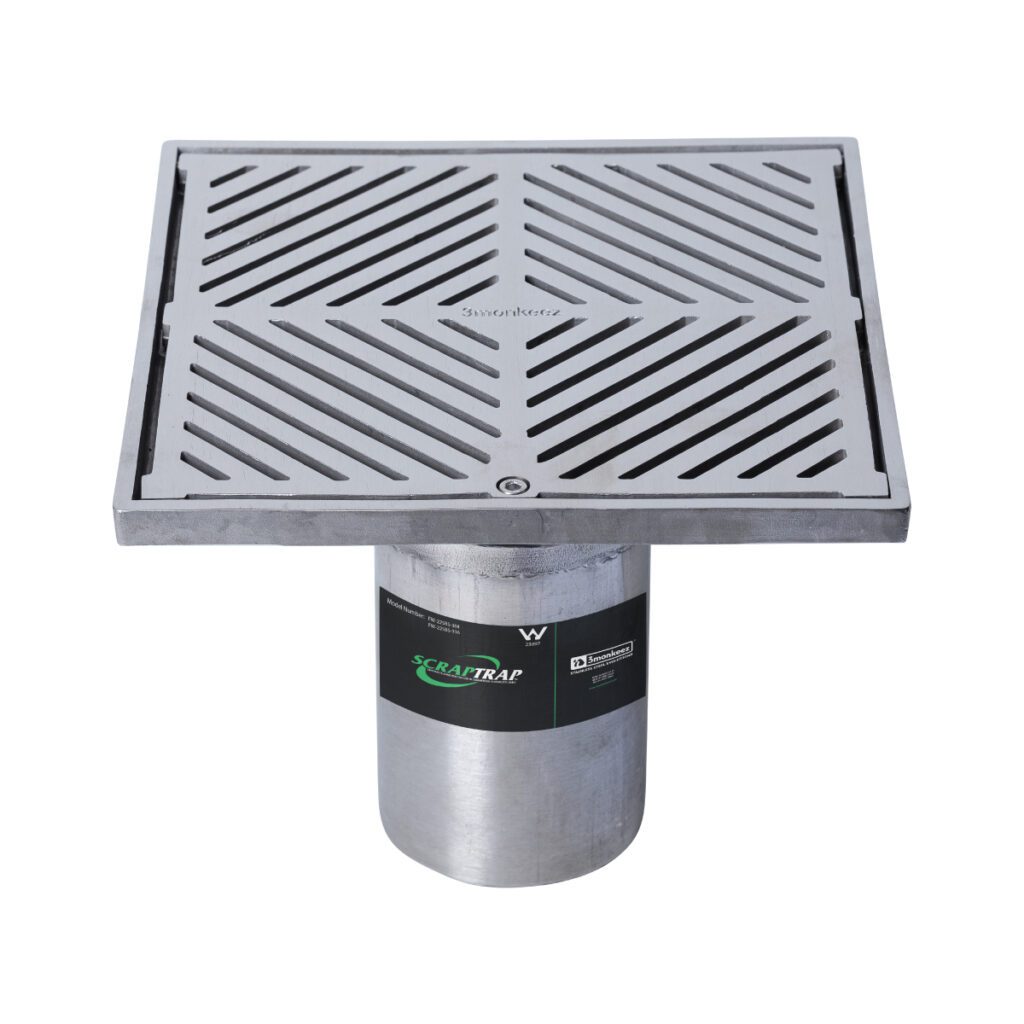 225mm Square Floor Waste Arrestor (suits 100mm pipe) (Heel Proof)