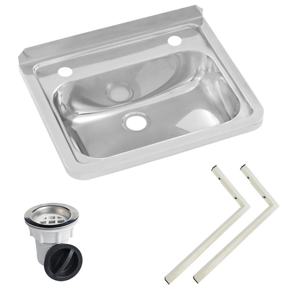 Wall Mounted Hand Basin - 2 Tap Hole - Inc Wall Brackets, & Plug & Waste.