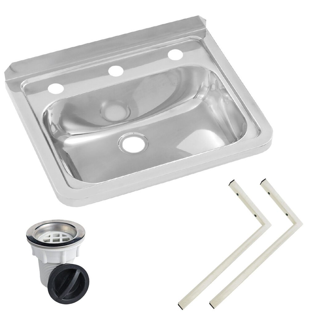 Wall Mounted Hand Basin - 3 Tap Hole - Inc Wall Brackets, & Plug & Waste.