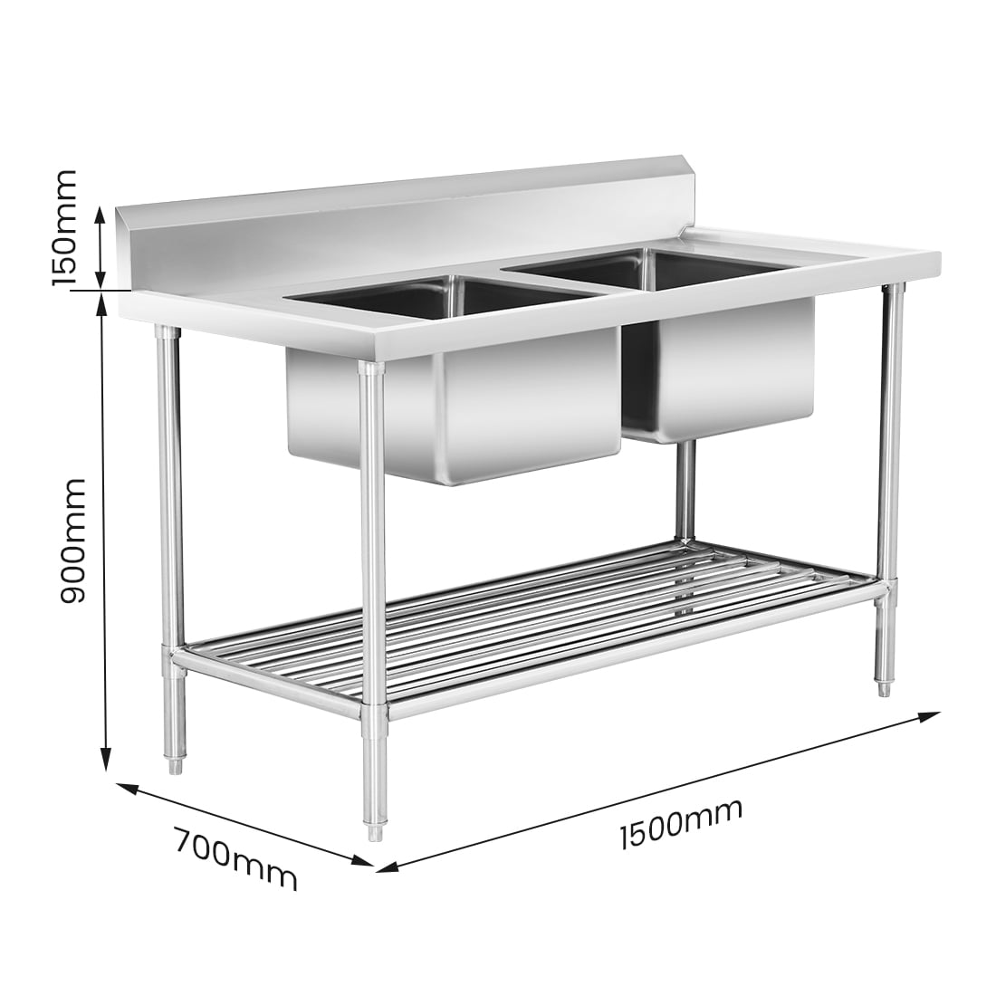 Modular System Double Centre Sink Bench with Pot Undershelf - DSB7-1500C/A - Image 3
