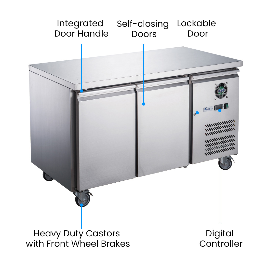 FED-X S/S Two Door Bench Fridge - XUB6C13S2V - Image 2