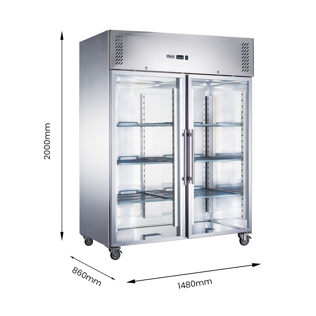 FED-X S/S Two Full Glass Door Upright Fridge - XURC1410G2V - Image 3