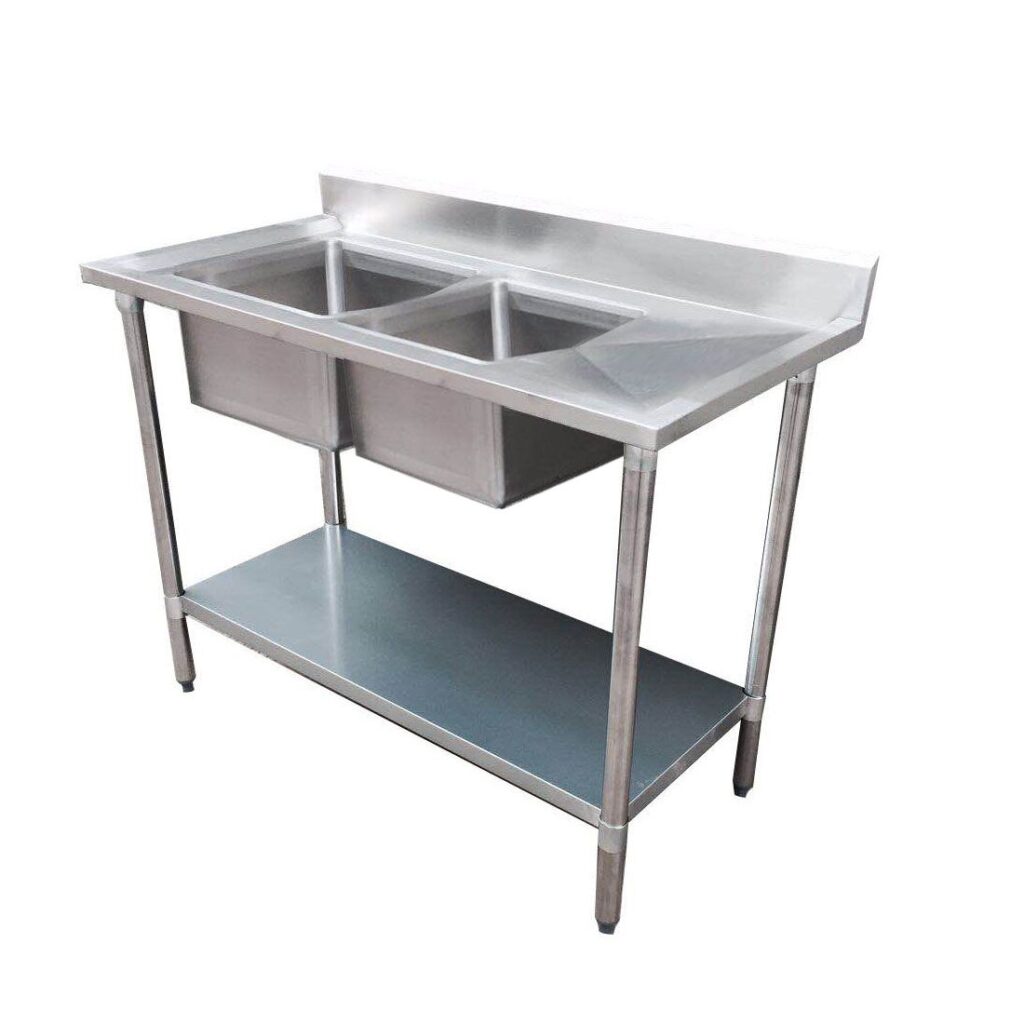Modular Systems double sink bench, left – 1500 × 700 × 900 mm